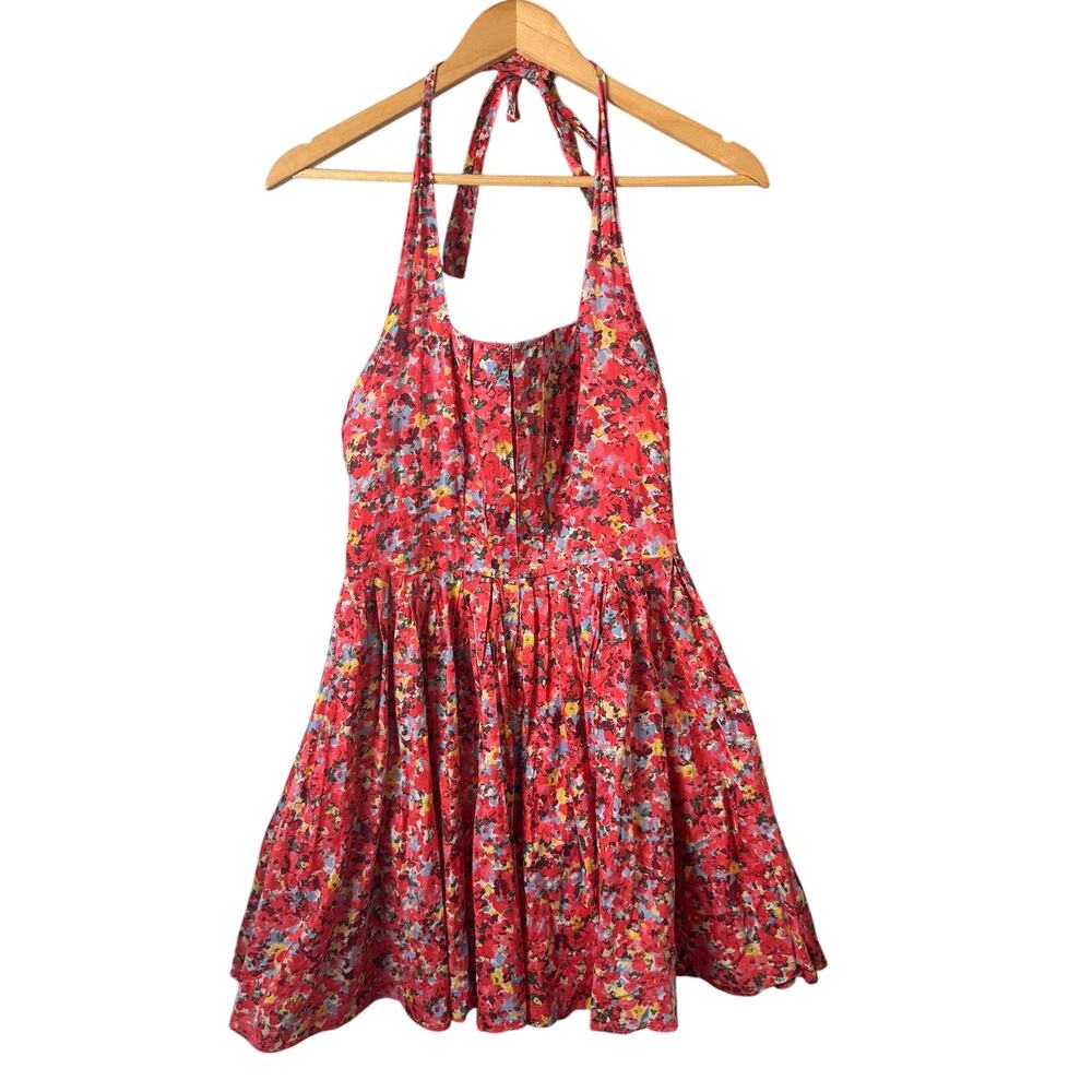 red floral halter sundress Armani Exchange pleated flared mini Womens Size 2